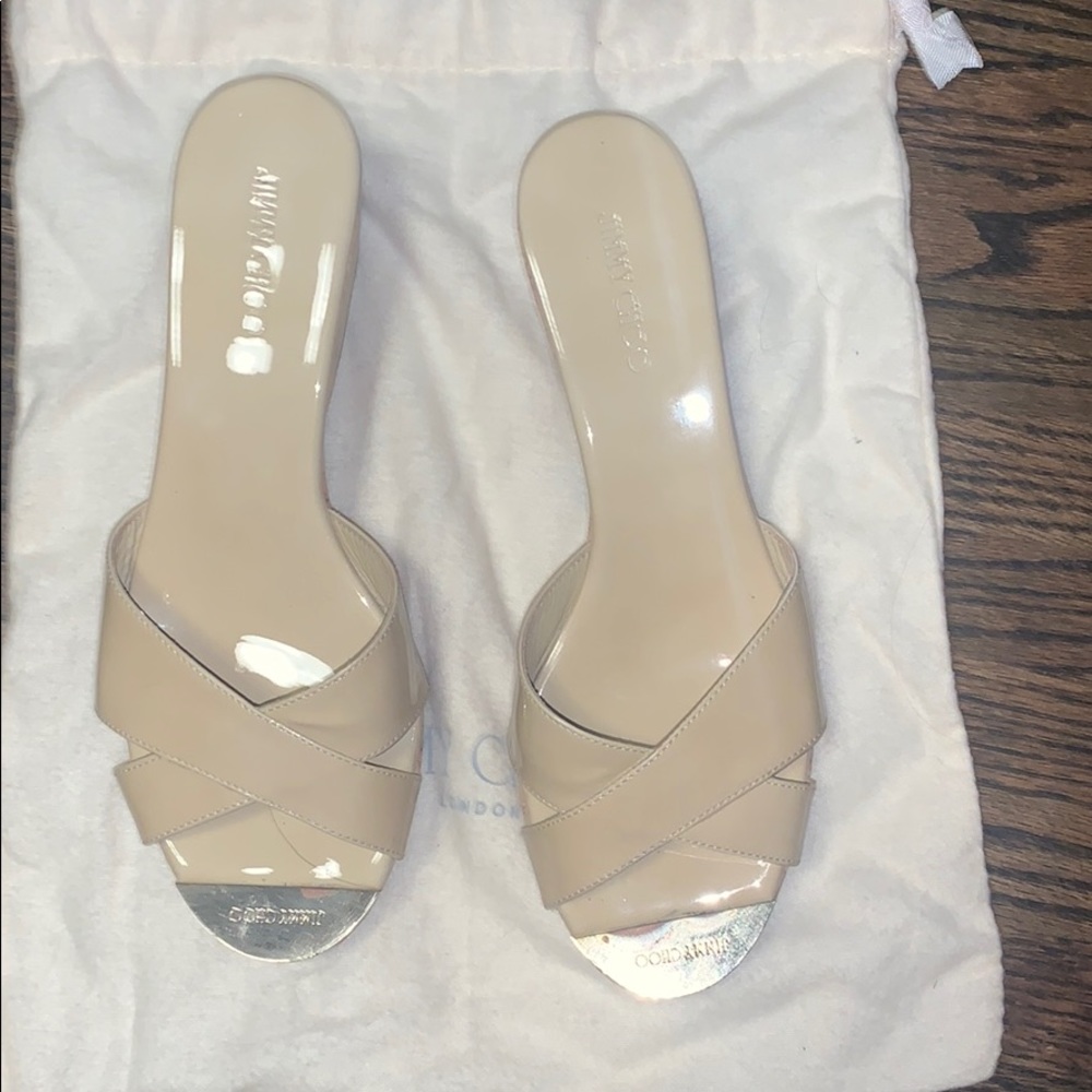Jimmy Choo Nude Wedges Size 37 W/ Duster Bag